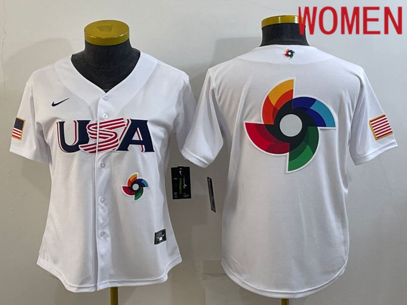 Women 2023 World Cub USA Blank White Nike MLB Jersey6->women mlb jersey->Women Jersey